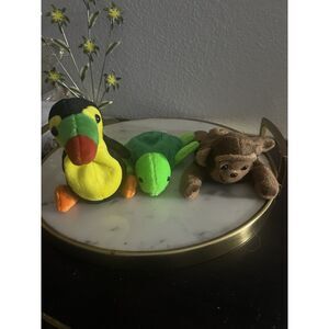 Zangeen Inc Bean Plush Stuffed Animals Lot 3 Turtle Monkey Toucan 1996